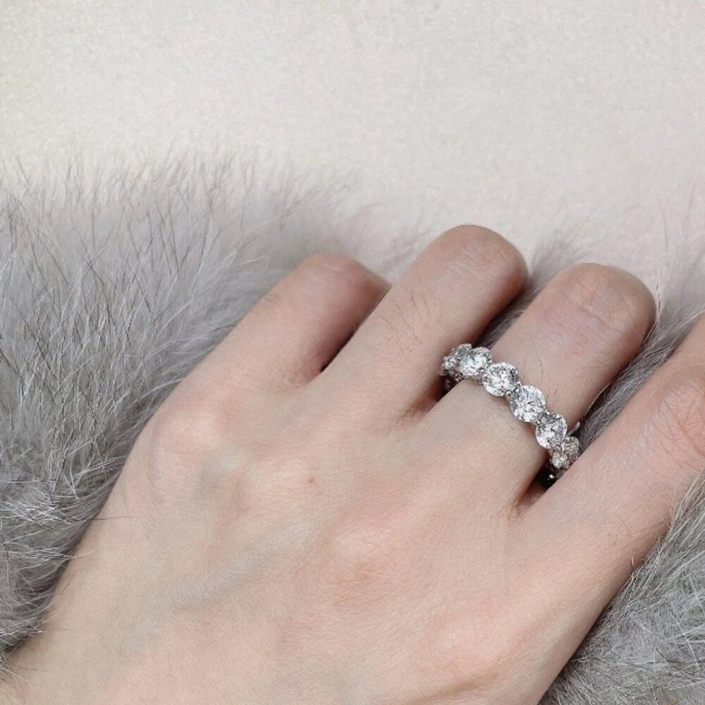 Moissanite Full Eternity Wedding Band 1.80 Carat Round Cut Solid 14K White Gold